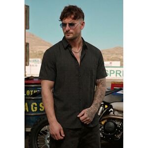 Gentlemen's Outfitters Men's‎ 2X Black White Polka Dot Short Sleeve Button Up
